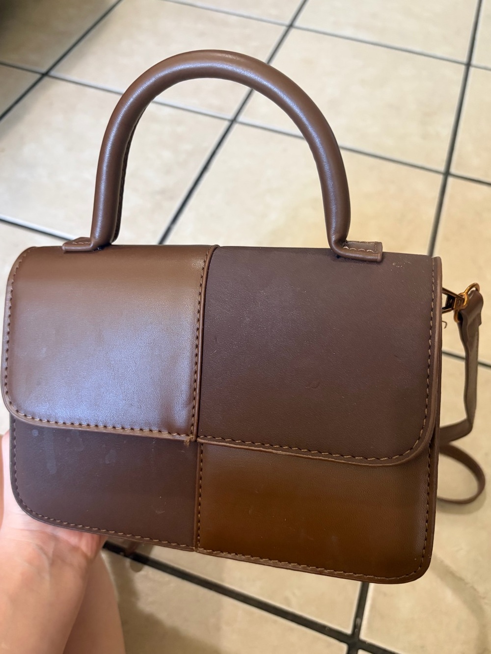 Classic Brown Patchwork Top-Handle Women’s Bag
